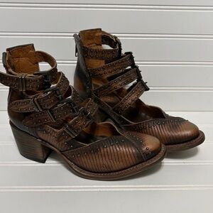 FREEBIRD FELICITY Brown Studded Leather Boots Sandals Womens Size 5 NEW WOBOX